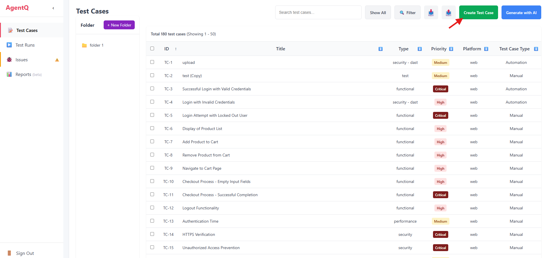 Create Test Case Button